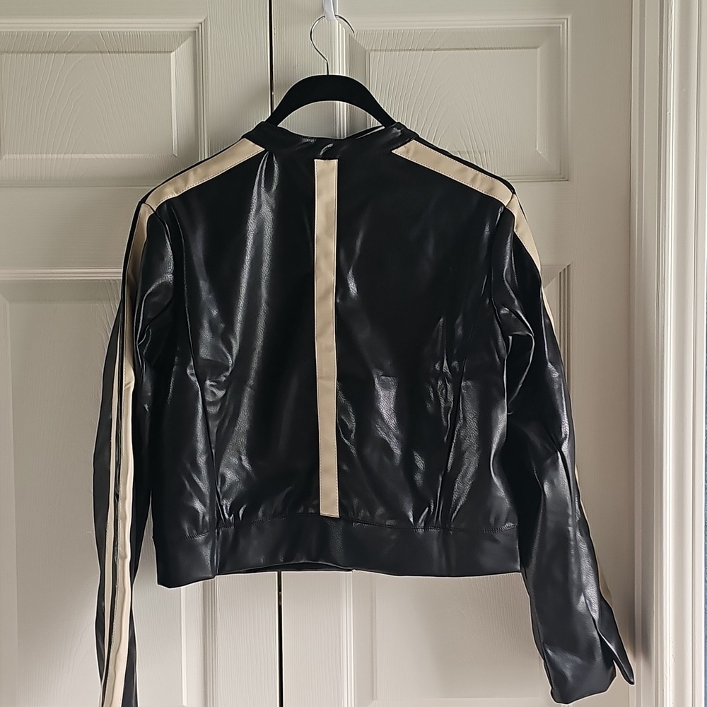 NWT Democracy Faux Leather Biker Jacket Retro Y2K Large Black/Cream - Picture 10 of 15